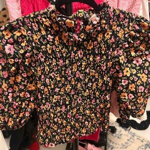 Divided Floral Blouse - Black and Pink